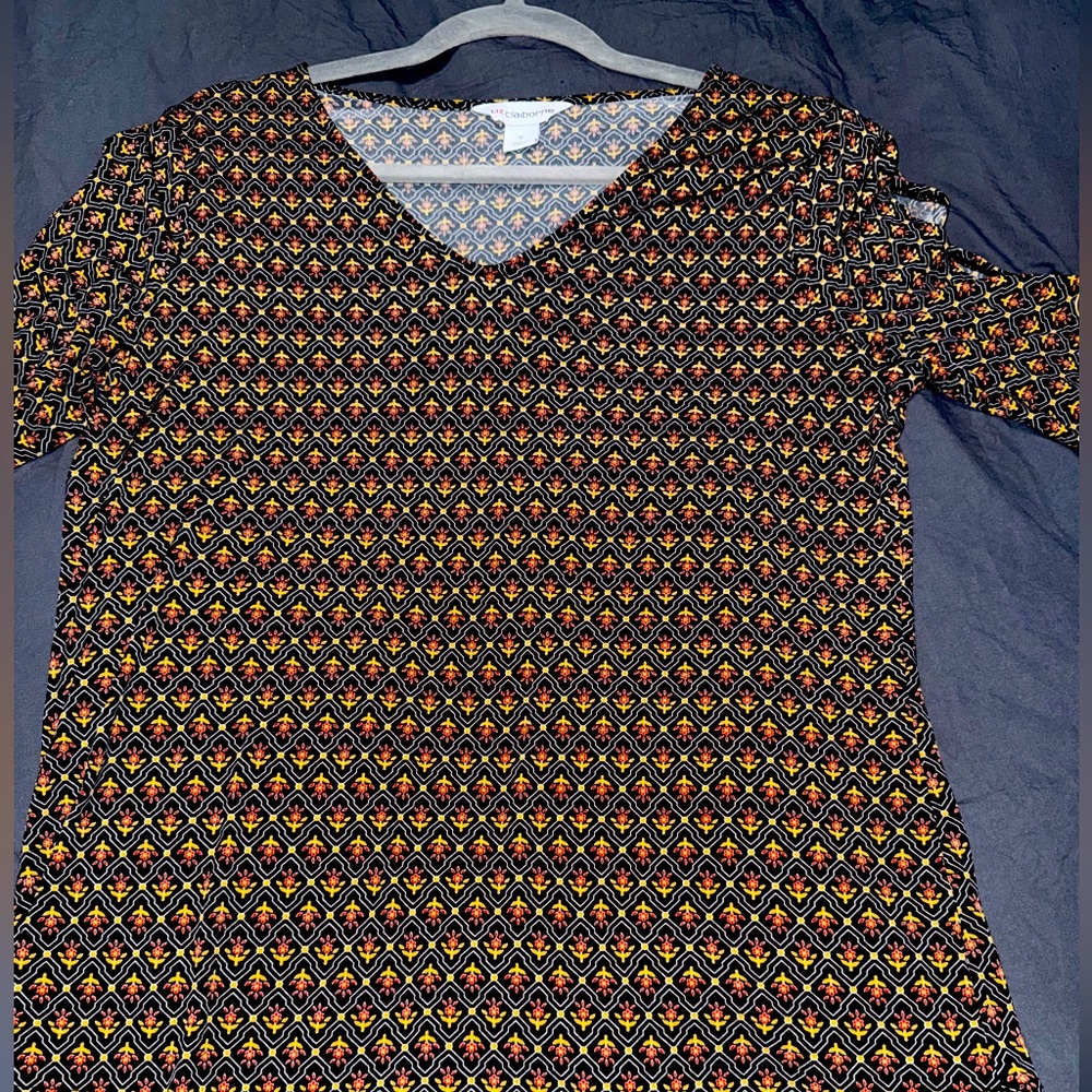 Liz Claiborne Cold Shoulder Tie Sleeve Blouse